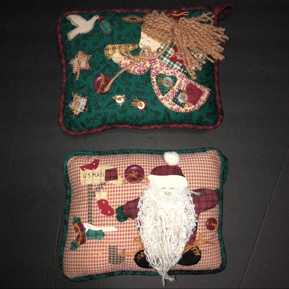 🎄❤️ Christmas! Vintage Set/2 Mini Pillows, Santa + Angel